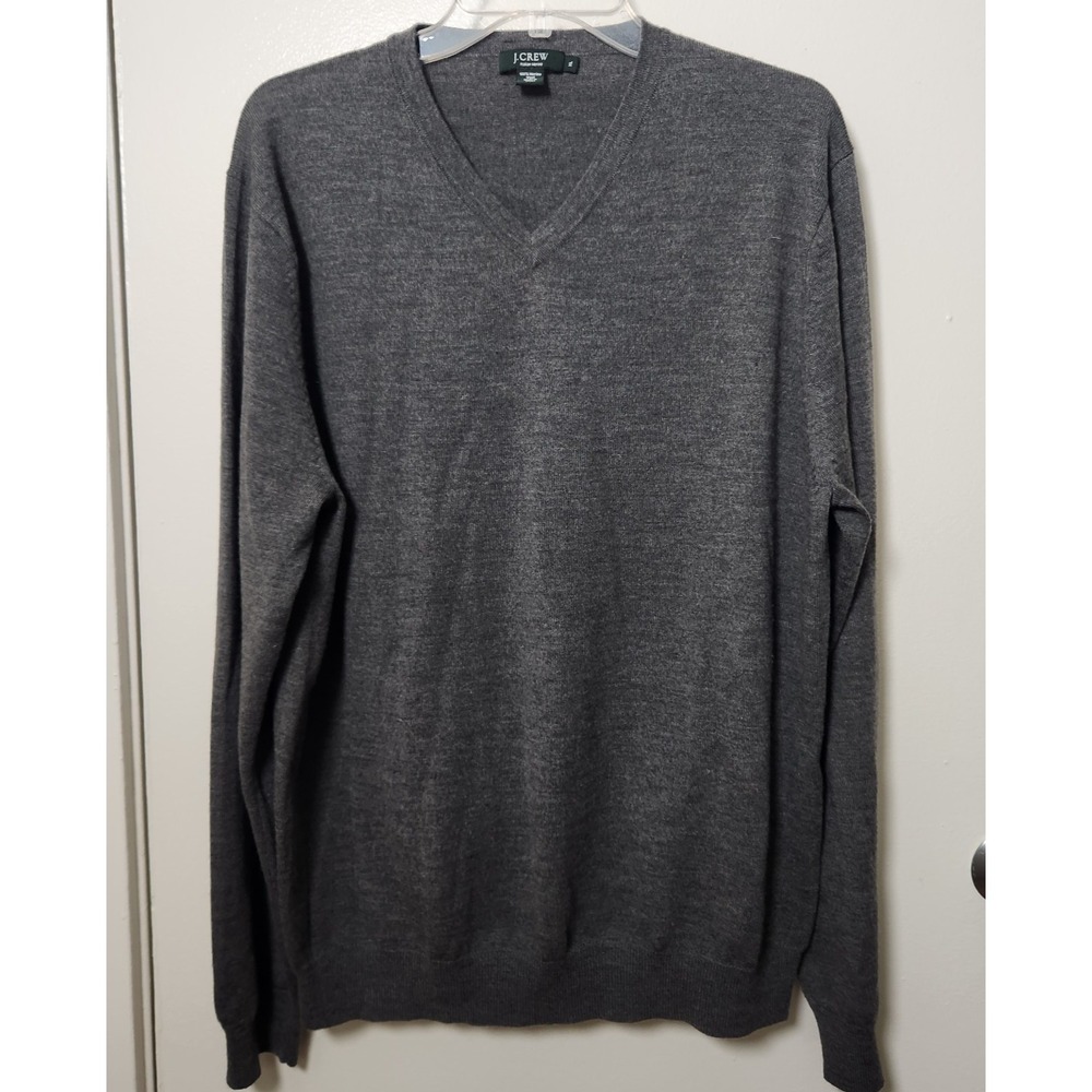 J. Crew Men's Italian Merino Wool Gray V-Neck Lightweight Pullover Sweater‎ XL